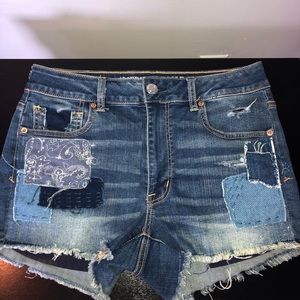 high rise shortie American Eagle jean shorts patches HIBBIE BOHO VIBES
